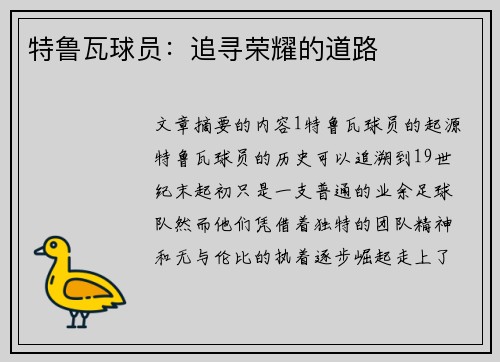 特鲁瓦球员：追寻荣耀的道路
